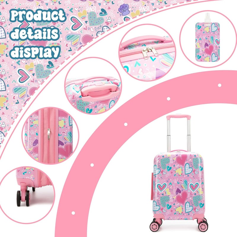 Esteemly Kid's Luggage Set 16inch 2 Piece Suitcase Set Hardside Luggage with Spinner Wheels Girls Carry on Toddler Travel Rolling Suitcase with Neck Pillow Airline Approved - Image 4